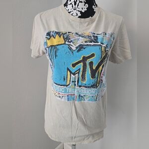 MTV Logo Tee in Gray and Black Sz S